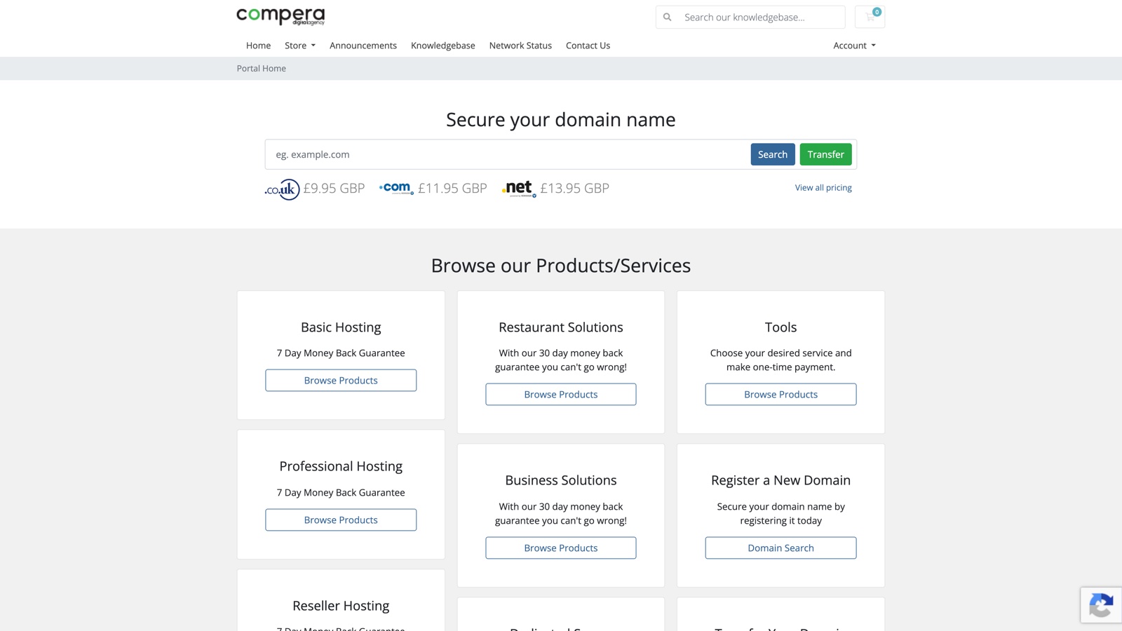 Compera — çok dilli hosting ve domain platformu